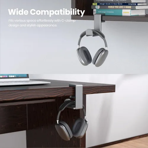 Vista 3 de EURPMASK PC Gaming Headset Stand - Adjustable Clamp-on Headphone Holder, 360 Degree Swivel & Cable Clip Organizer - Space Grey