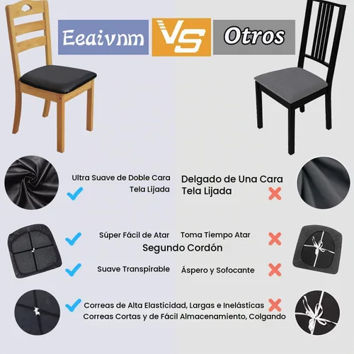 Vista 3 de Fundas elásticas de cuero para asientos de silla con lazos elásticos, fundas impermeables de cuero PU para asientos de silla de comedor, fundas