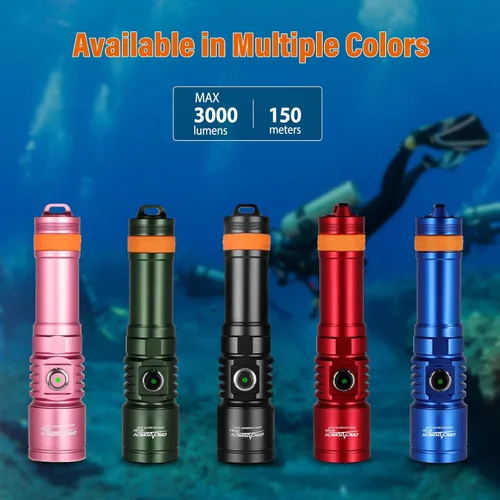 Vista 7 de ORCATORCH D710 Luz de Buceo, Linterna Subacuática Super Brillante de 3000 Lúmenes con Haz Estrecho de 6 Grados, Antorcha de Buceo Nocturna Negro