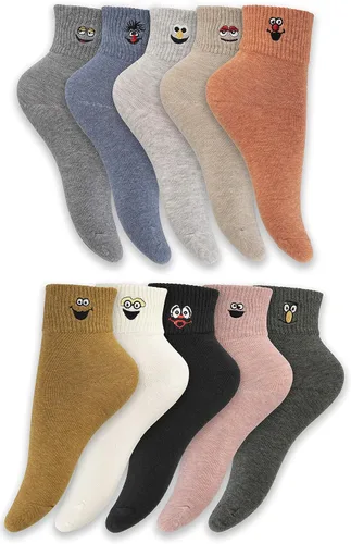 Vista 2 de LEVLOVS Socks For Women Ankle Cotton 10 Pairs Embroidered