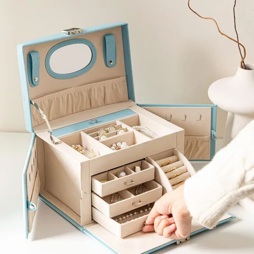 Vista 3 de Oyydecor Joyero organizador para mujeres y niñas piel sintética para personas mayores caja de almacenamiento de joyas de tamaño mediano