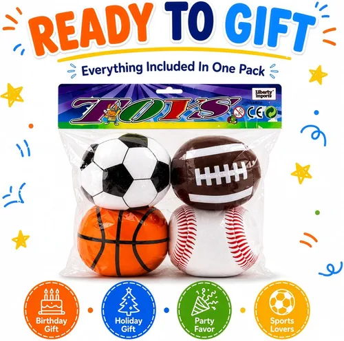 Vista 7 de Liberty Imports Paquete de 4 pelotas deportivas de peluche suave de 5 pulgadas para niños, niños pequeños, fútbol, béisbol, baloncesto, fútbol