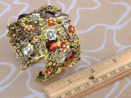 Vista 3 de Alilang Brazalete inspirado en antigüedades con jardín de flores y estrás