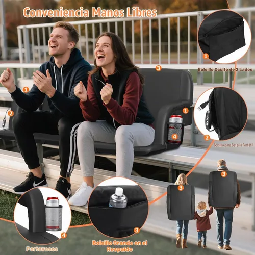 Vista 5 de Suteck - Asientos de estadio con calefacción para gradas, 21 pulgadas de ancho con calor USB de 3 niveles
