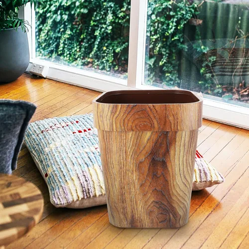 Vista 8 de Zerodeko Cubo de basura de grano de madera cuadrado sin tapa, papelera de plástico de 12 x 9.5 pulgadas, compacto para baño, cocina, oficina