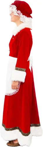 Vista 2 de Disfraz de Mrs. Claus para mujer, talla grande, vestido de Papá Noel para adultos con delantal, peluca y lentes para fiesta de cosplay