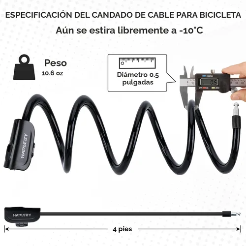 Vista 5 de Hapleby Candado Premium para Bicicleta con 2 Llaves, Candado de Cable Profesional para Bicicleta de 4 Pies, Cable de Candado para Bicicleta