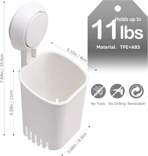 Vista 8 de LEVERLOC Potente soporte para cepillo de dientes con ventosa, soporte de ducha de pared sin taladros para cepillo de dientes, pasta de dientes