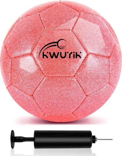 Vista 12 de Balón de fútbol de talla 3, 4, 5, con purpurina rosa, dorado, morado, con bomba, pelota de fútbol juvenil para niños pequeños, balón de fútbol