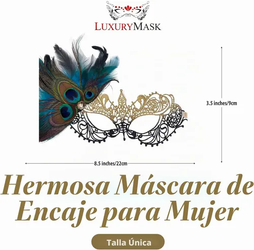 Vista 2 de Masquerade Mask For Women Lace Masquerade Mask for Masquerade Party, Proms, Venetian Party, Mardi Gras, Halloween & Cosplay Ana Bg Pluma de Pavo Real
