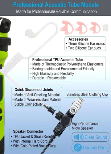 Vista 2 de Commountain audífono de 3,5 mm solo para escucha compatible con micrófono de altavoz, auricular de tubo acústico solo para recepción con 3 moldes