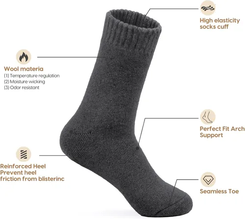 Vista 4 de Wool Socks Mens, Winter Thermal Socks for Men, Soft Crew Hiking Socks Warm Mens Socks fit US 7-13(5 Pairs) Warm Mens Socks fit US 7-13(5 Pairs) Warm
