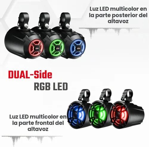 Vista 3 de NOAM NUTV5 - Kit de sistema estéreo marino ATV/carrito de golf/UTV, con 2 altavoces de torre de luz LED impermeables, controlador resistente a