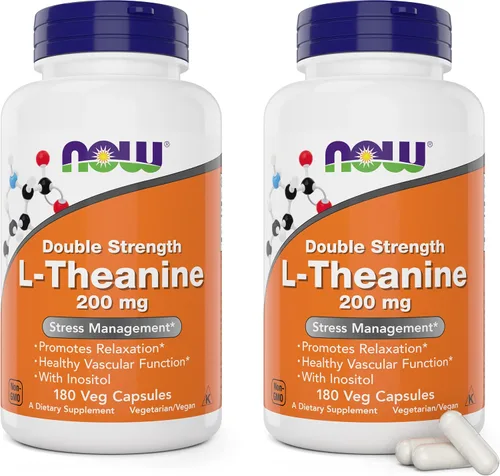 Vista 8 de NOW Foods L-teanina, Doble Fuerza 200 mg por cápsula - 180 cápsulas veganas - Mejorada con 100 mg de inositol - Vegetariana, Sin OMG - Suplemento