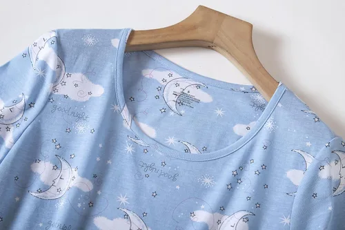 Vista 3 de Inadays Camisón de algodón para mujer, ropa de dormir de manga corta, camisón casual con estampado, pijama holgado y cómodo