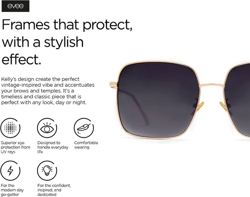 Vista 4 de EVEE Gafas de sol cuadradas de gran tamaño para mujer con lentes planos y marco de metal - (Kelly)