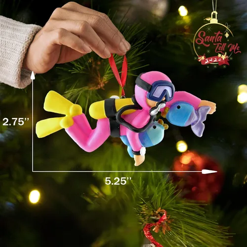 Vista 3 de Adorno de Navidad de buceo personalizado 2024, regalo de buceo, adorno de buceo, regalo de buceo, figura de buceo, adorno de natación, accesorios
