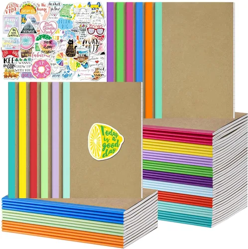 Vista 7 de Cuadernos de composición para la escuela, paquete de 36 diarios con 36 calcomanías motivacionales, 60 páginas con rayas universitarias