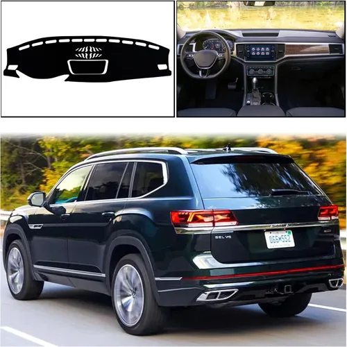 Vista 6 de Funda para salpicadero interior compatible con Volkswagen Atlas SUV S SE SEL y SEL Premium 2018-2023 Protector de rayos UV (borde negro)