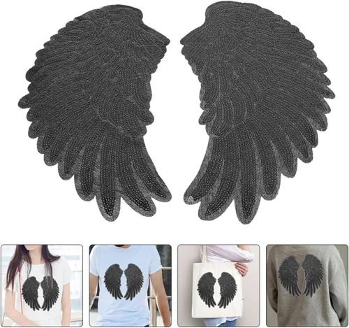 Vista 7 de 2pcs Black Sequin Angel Wing Patches Embroidered Applique DIY Clothing Decor Craft Accessories for Jackets and Garments
