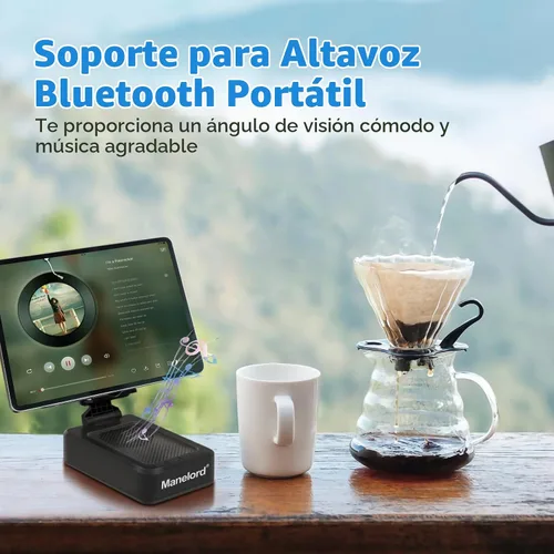 Vista 3 de Soporte para teléfono celular con altavoz Bluetooth inalámbrico compatible con iPhone/Samsung/iPad, soporte de teléfono de diseño antideslizante