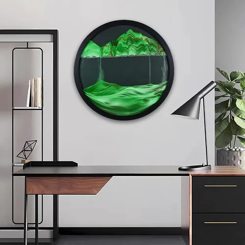 Vista 8 de BBYYT Arte de Arena en Movimiento, Escultura Giratoria Montada en Pared, Arte de Pared Paisaje de Mar Profundo para Decoración de Habitación, Marco