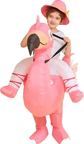 Vista 4 de One Casa Disfraz inflable de flamenco para montar en el aire de flamenco divertido vestido de fiesta de Halloween para niños