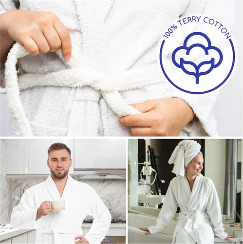Vista 2 de Jmr Terry Cloth Robes for Women & Men - Lightweight Cotton Bathrobe - Spa-Quality White Cotton Robe for After Shower