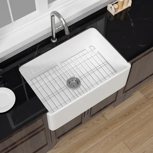 Vista 20 de Miuara Fregadero de cocina con delantal de arcilla refractaria de hueso