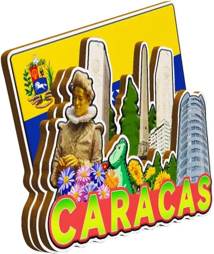 Vista 2 de Caracas Venezuela imán imán de madera 3D monumentos de viaje coleccionables, recuerdos decorativos hechos a mano -2143