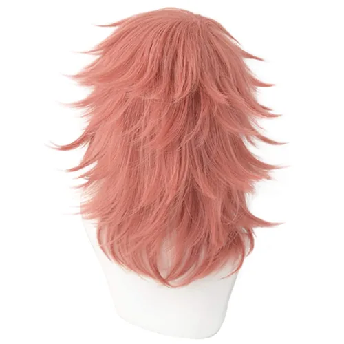 Vista 4 de Lwiuentx Anime Cosplay Sabito Peluca corta naranja rosa para fiesta de Halloween + gorra de peluca gratis