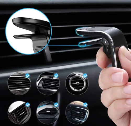 Vista 6 de Soporte magnético para teléfono con ventilación de aire para automóvil, soporte universal para teléfono celular en forma de L, soporte magnético