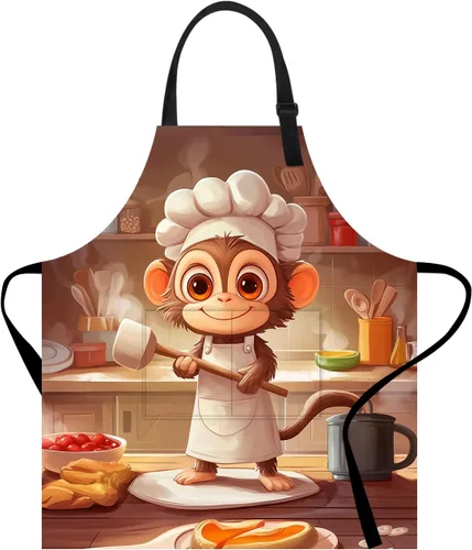 Vista 12 de Delantal divertido con bolsillo para mujeres y hombres, delantal de cocina ajustable para barbacoa y horneado con lindos animales y flores