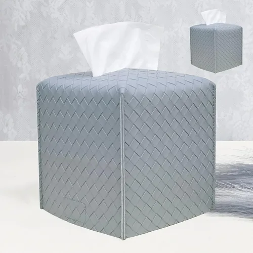 Vista 12 de HOMOTEK Paquete de 2 fundas para caja de pañuelos, soporte cuadrado de piel sintética, organizador de papel decorativo para baño, mesitas de noche