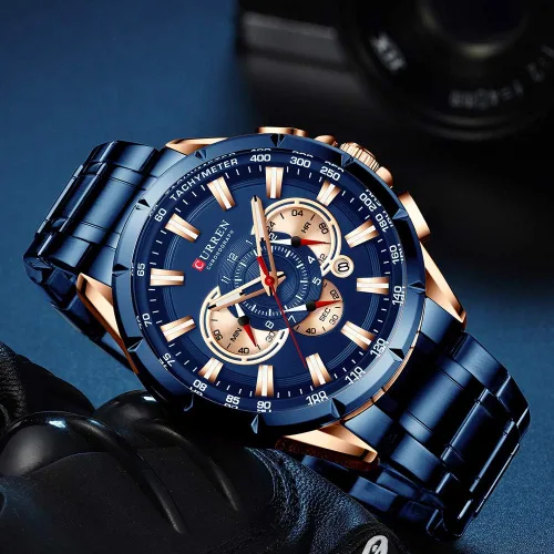 Vista 3 de Causal Sport Cronógrafo Reloj de pulsera de acero inoxidable con esfera grande Relojes de cuarzo con punteros luminosos