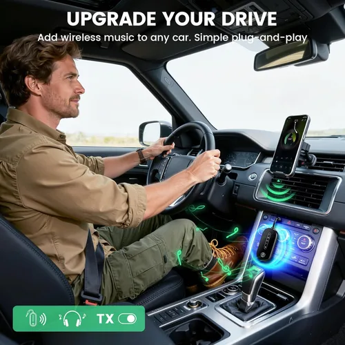 Vista 6 de Transmisor y receptor Bluetooth 5.4 de doble enlace para avión, adaptador Bluetooth 2 en 1, receptor inalámbrico de viaje para avión, adaptador