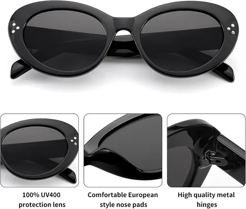 Vista 4 de FEISEDY Y2k - Gafas de sol ovaladas para mujer gruesas atrevidas estilo retro con efecto de ojo de gato redondo B2313