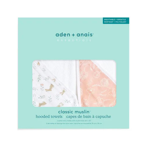 Vista 2 de aden + anais Essentials - Toalla de baño con capucha para bebé, súper suave, 100% algodón, paquete de 2, conejitos ruborizados
