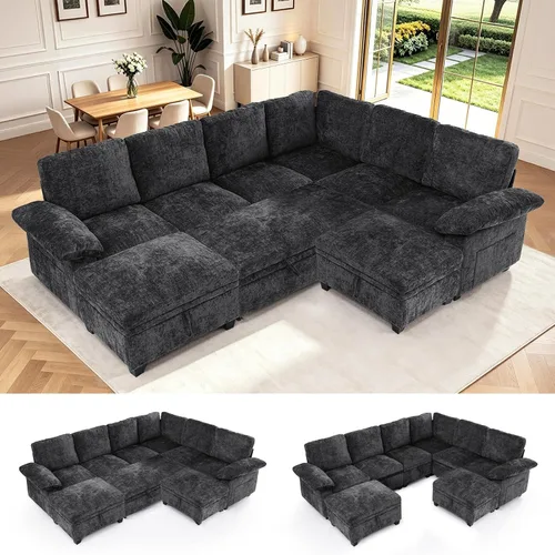 Vista 27 de Sofá cama modular modular con cama extraíble, sofá modular de 5 asientos en forma de L con almacenamiento, sofá nube, sofás seccionales convertibles