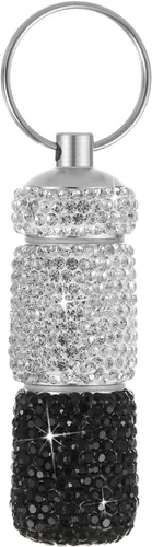 Vista 8 de Pastillero de viaje portátil con diamantes de imitación, impermeable, pequeño pastillero con llavero, bonita caja de almacenamiento de pastillas