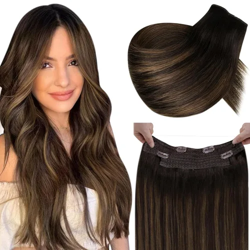 Vista 19 de LaaVoo Extensión de cola de caballo de cabello humano marrón para mujer, extensiones de cola de caballo marrón oscuro, extensiones de cabello humano