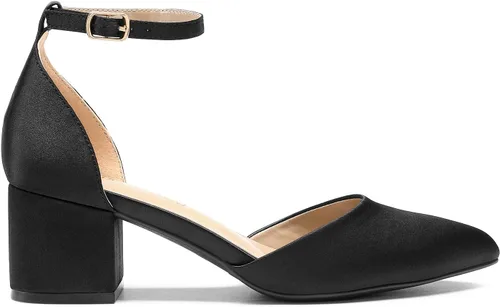 Vista 2 de DREAM PAIRS Zapatos de tacón bajo y grueso para mujer, con correa al tobillo, zapatos elegantes para bodas y negocios