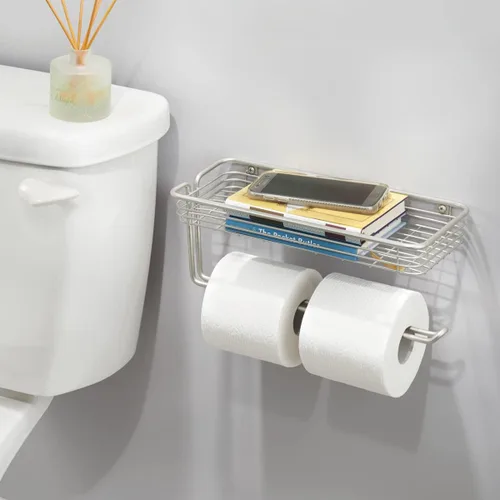 Vista 6 de iDesign Classico - Toallero de acero para colgar en la pared con estante dispensador de toallas de papel para cocina, baño, lavandería, garaje