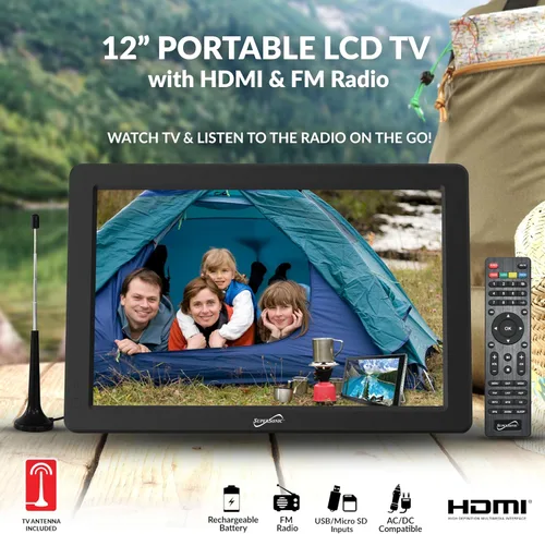 Vista 2 de Supersonic SC-2812 TV LED portátil de 12 pulgadas, sintonizador de TV digital, radio FM, entradas HDMI y USB - Resolución de 1280 x 800, batería