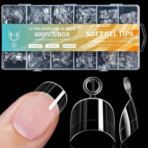 Vista 9 de Puntas de uñas cortas de almendra, puntas de uñas de gel suave