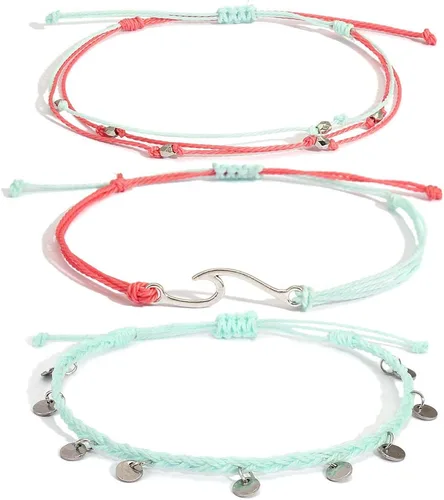 Vista 10 de Pulseras de tobillo impermeables con cuentas, pulseras de tobillo de playa con olas, pulseras de tobillo de acero inoxidable con monedas, joyería