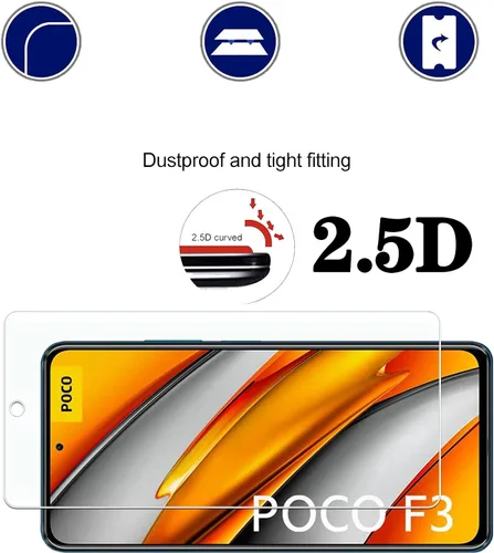 Vista 5 de [Paquete de 3] Protector de pantalla de vidrio templado para Xiaomi Poco F3 fácil de instalar, antiarañazos, antihuellas, sin burbujas, protector