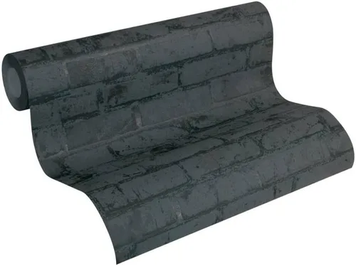 Vista 2 de CONCORD WALLCOVERINGS 907882 - Papel tapiz texturizado de ladrillo sintético, negro, 21 pulgadas x 33 pies (56 pies cuadrados), color negro