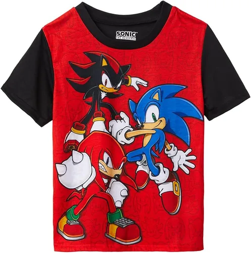 Vista 2 de Sonic The Hedgehog Conjunto de pijama de 2 piezas con pantalones cortos y camisa de dormir para niños Negro/Rojo