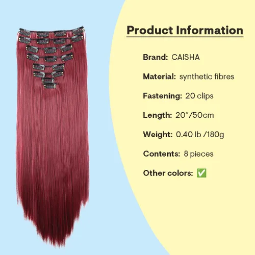 Vista 4 de Prettyshop - Juego de 8 extensiones de pelo con clip, de 24 pulgadas, tamaño XXL, onduladas, rizadas o lacias, resistentes al calor